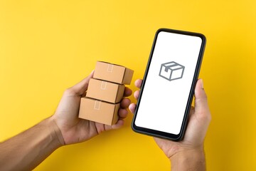 Mobile E-commerce Delivery, Smartphone with Package Boxes