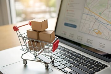 Online Shopping Success on Laptop, E-commerce Delivery