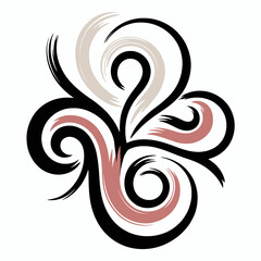 Fototapeta premium Elegant abstract floral swirl design with delicate brushstrokes in black pink and beige on a clean white background creating a contemporary art piece