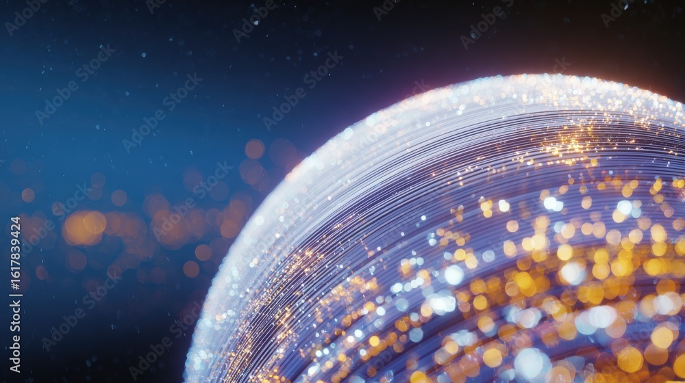 Poster ultraclean sparkling globe with bright light effects and bokeh starfield with digital particles show