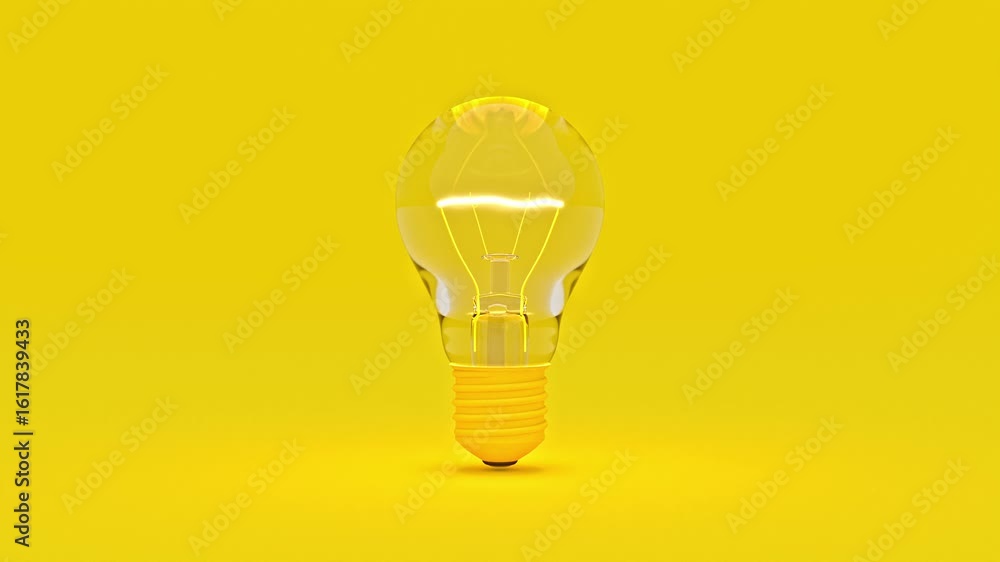 Poster yellow light bulb animation. switching between bright and opaque light bulbs. minimal idea concept. 