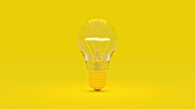 Yellow light bulb animation. Switching between bright and opaque light bulbs. Minimal idea concept. 3D Render.