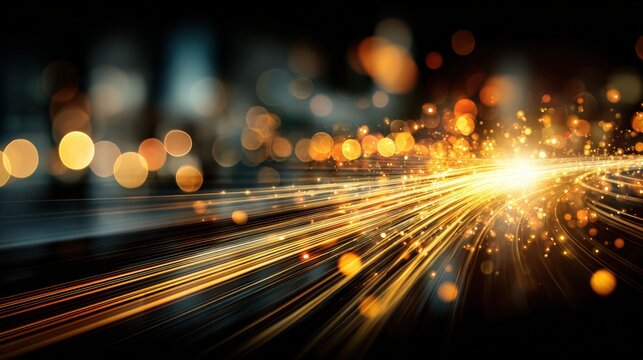 Abstract bright glowing sparks light trails speedy motion blur in dark background with bokeh sparkling effects and dynamic energy flow design - Powered by Adobe