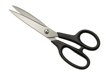 Professional sewing scissors featuring black ergonomic handles, gleaming steel blades, positioned for precise cutting during crafting and tailoring work