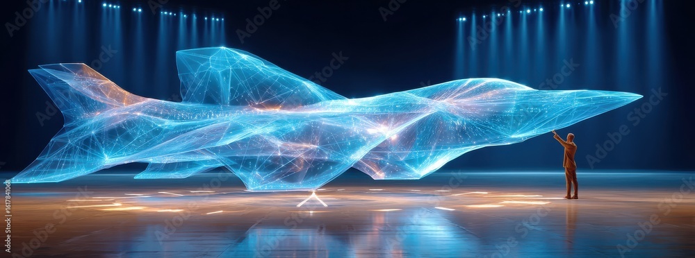 Aufkleber futuristic holographic representation of an airplane in an advanced technological setting