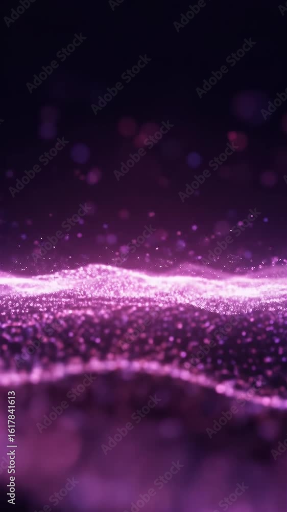 Poster abstract glowing purple particle wave motion background animation