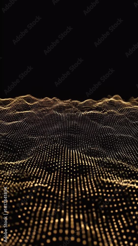 Poster abstract gold dots waves black background dynamic pattern