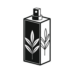 Minimalist black line art of a body mist bottle on white background
