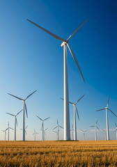 Fototapeta premium Wind Turbines Farm at Sunset Generating Renewable Energy Alternative Power Landscape Clean Electricity Eco Friendly