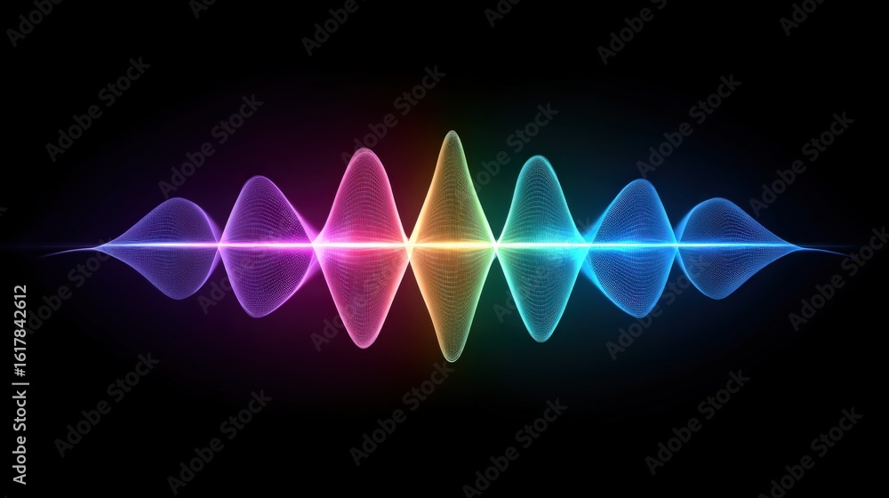 Aufkleber vibrant colorful sound waves animation with dynamic oscillations and bright neon glow effect for mus