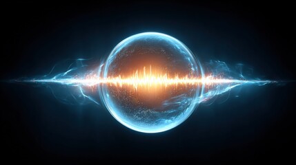 Futuristic digital globe with glowing energy wave and vibrant light effects representing advanced technology innovation and scientific concepts