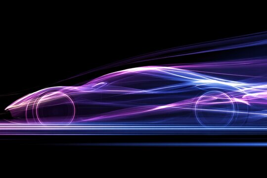 Futuristic Car Icon with Light Trails in Motion Creative Digital Illustration of an Abstract Modern Vehicle with Colorful Neon Strokes