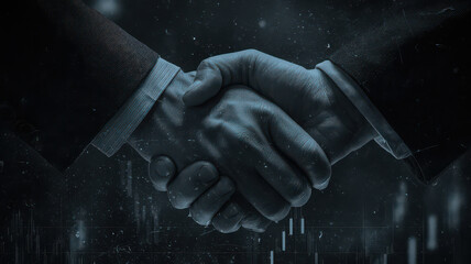 Business handshake, partnership, agreement, success, financial data