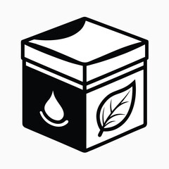 Minimalist black line drawing of an organic face scrub box on a white background