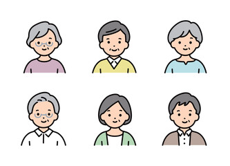 様々なシニア世代のアイコンのイラスト素材