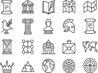 Collection of Linear History and Culture Icons, Minimalist Style