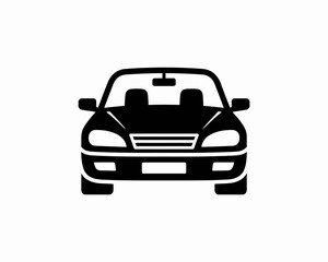 Sleek black car illustration front view automotive transport design graphic element automobile icon transportation concept vehicle silhouette for web