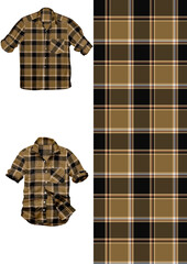 Brown and Black Plaid Shirt Design with Seamless Pattern