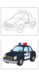 Obraz premium Cartoon Police Car in Color and Outline