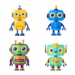 Cute Cartoon Robots Set, Colorful Robotic Characters, Vector Illustration