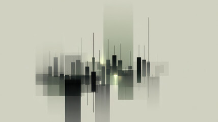 Abstract financial data chart with transparent bar and line