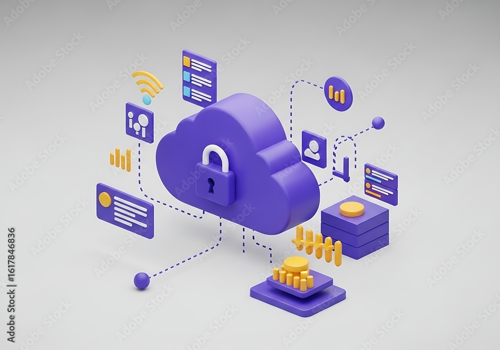 Poster a secure cloud network connecting various digital devices and providing data protection services