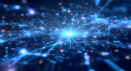 Abstract Digital Network Connection. Glowing Blue Data Flow and Technology Concept.