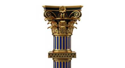 Ai generated image of ornate gold and blue column isolated on transparent background