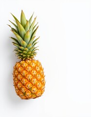 Fototapeta premium A vibrant and hyperrealistic 4k photo featuring a yellow pineapple with leaves, set against a white background