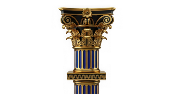 Ai generated image of ornate gold and blue column isolated on transparent background