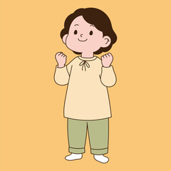 A child who clenches his fist and cheers with hopeful expectations. Minimal line illustration design.