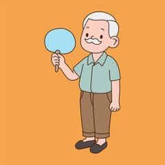 an old man fanning coolly. Minimal line illustration design.