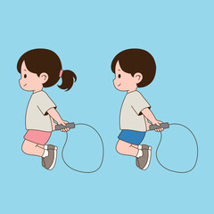 A child who exercises jump rope. Minimal line illustration design.