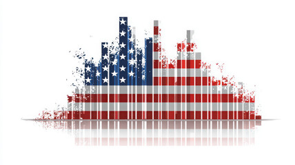 American flag colors on abstract bar chart, financial data concept
