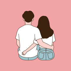 The back of a couple sitting side by side. Minimal line illustration design.