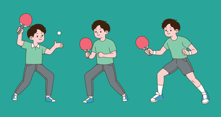 A man who plays table tennis hard. Minimal line illustration design.