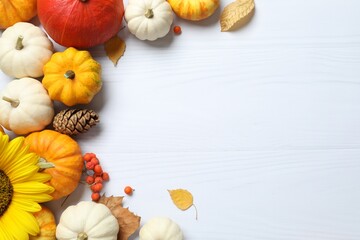 Festive autumn composition with pumpkins on a white background. Harvest Festival, Thanksgiving and...