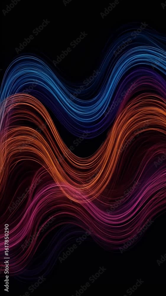 Poster abstract motion background displaying colorful waves of light against black