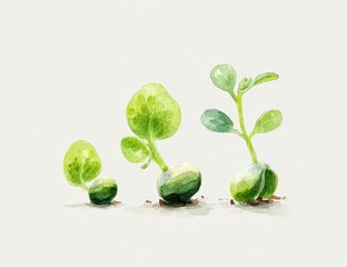 Watercolor illustration of three sprouting seeds