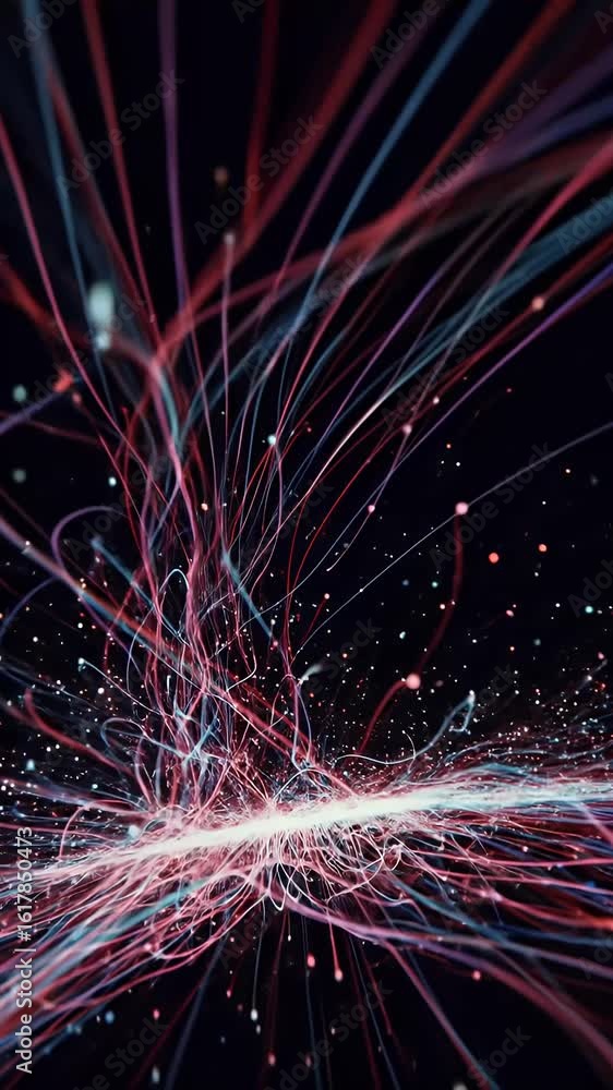 Poster abstract motion graphics video with light particles flowing in dark background