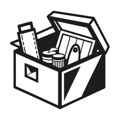 Craft supplies box with scrapbooking elements