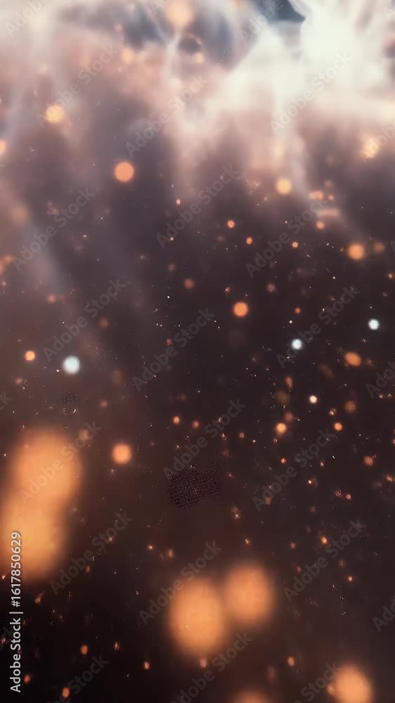 Poster abstract nebula in deep space with orange and white particles