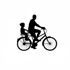 Obraz premium Silhouette of person riding bike with child in rear seat on white background