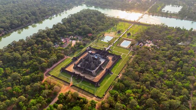Aerial View of Angkor Wat &ndash; Majestic Temple Complex in Siem Reap, Cambodia