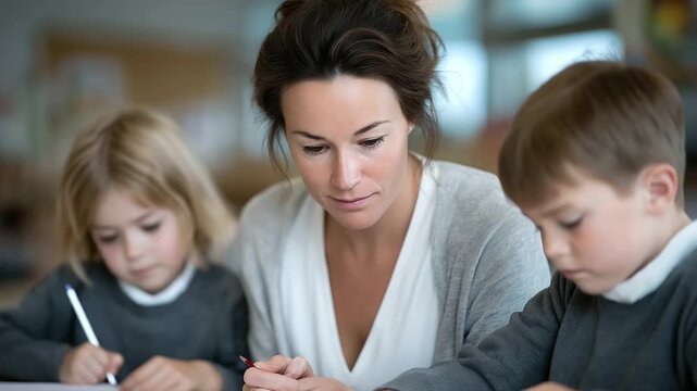 Teacher organizing flashcards for group activity engagement