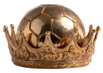 A gold soccer in king crown isolated on white background PNG