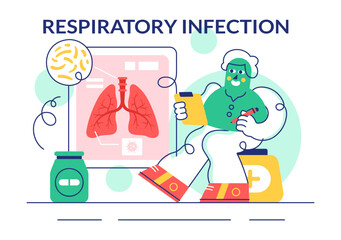 Vector Illustration of Respiratory Infection and Inflammation in the Lungs Caused by Virus Cells in a Healthcare and Medical Concept Background