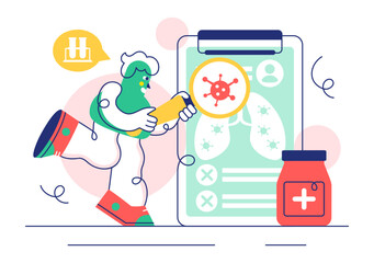 Vector Illustration of Respiratory Infection and Inflammation in the Lungs Caused by Virus Cells in a Healthcare and Medical Concept Background