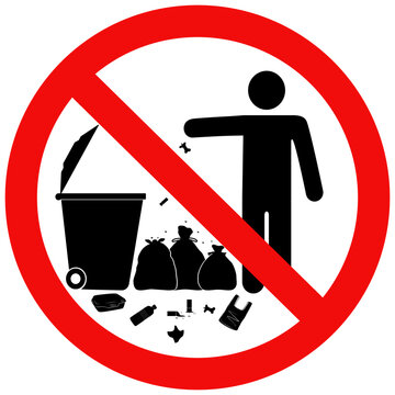 Do not throw garbage on the ground sign, Do not throw rubbish sign, Please put your rubbish in the waste bin sign. Flat vector illustration design.
