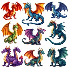 Obraz premium Colorful cartoon dragons